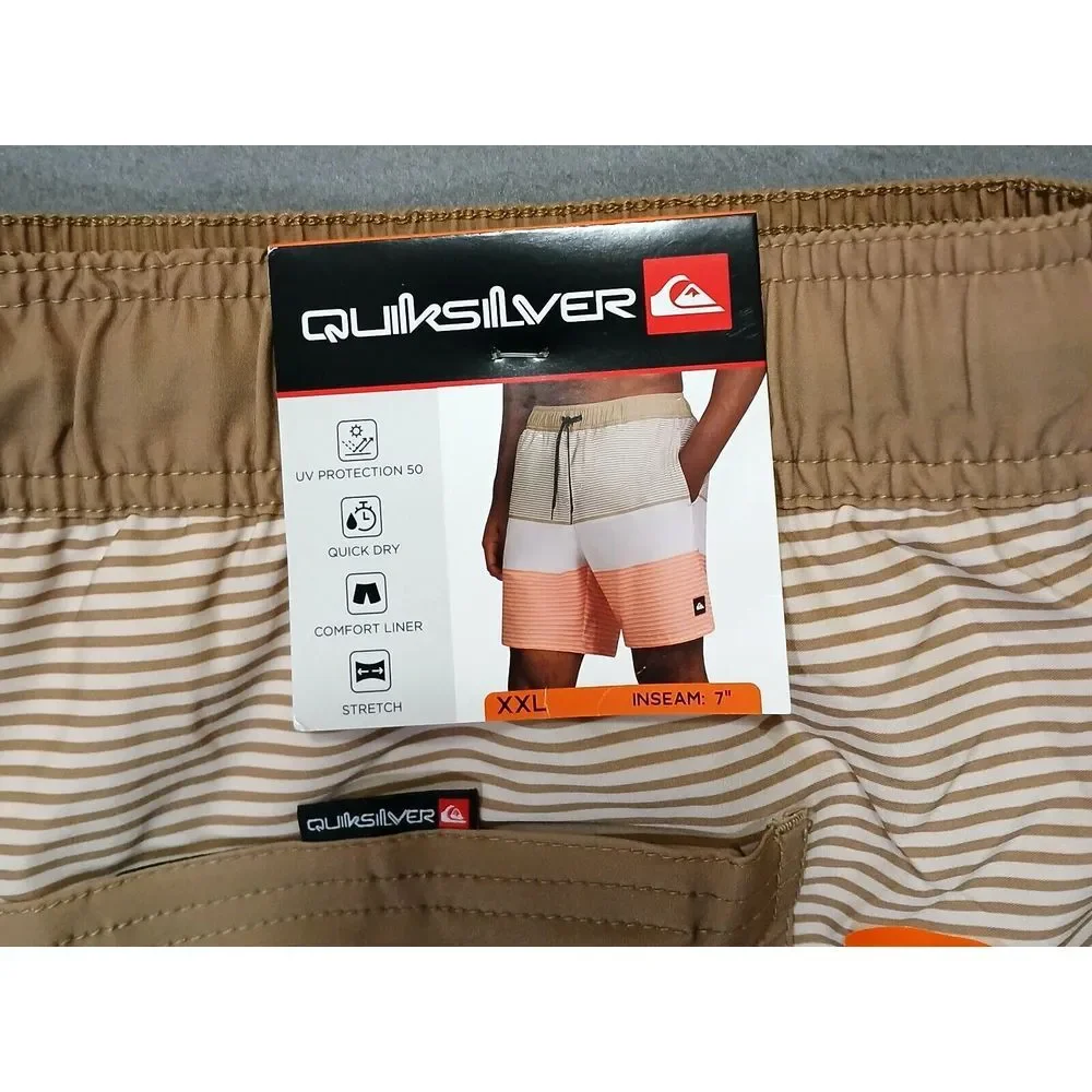 Quicksilver Board Shorts Mens XXL Orange Tan‎ Stretch Surf Swim Trunks 7